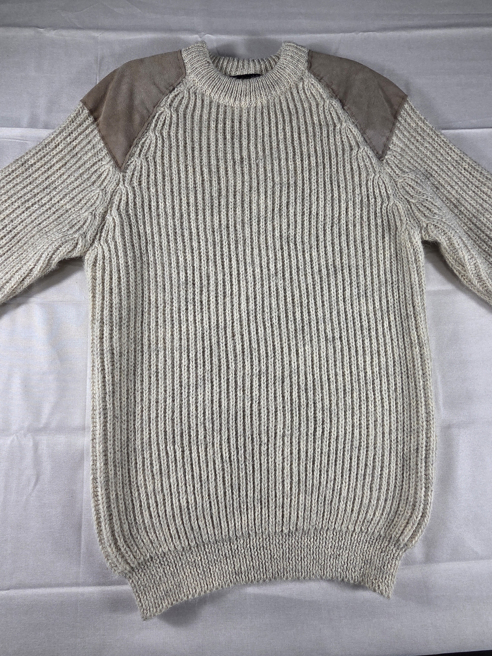 Vintage Maban of Scotland Chunky Fisherman Sweater Suede Elbow Patch Size 18 - Picture 3 of 8